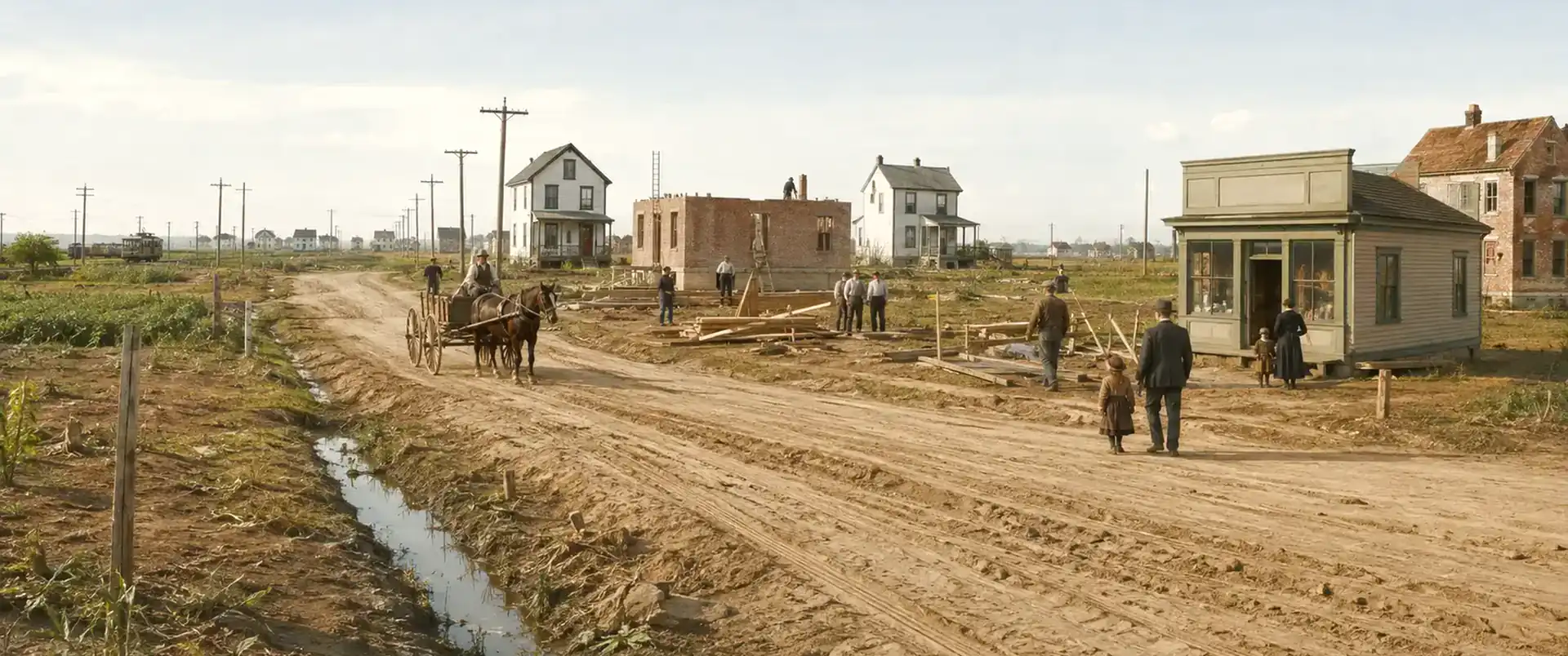Early South Ozone Park street with new homes, builders and families